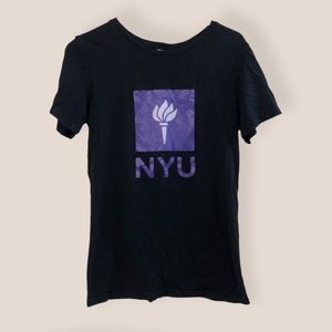 𝅺BLACK Collegiate Crew Neck New York University NYU Preppy Short Sleeve Tee